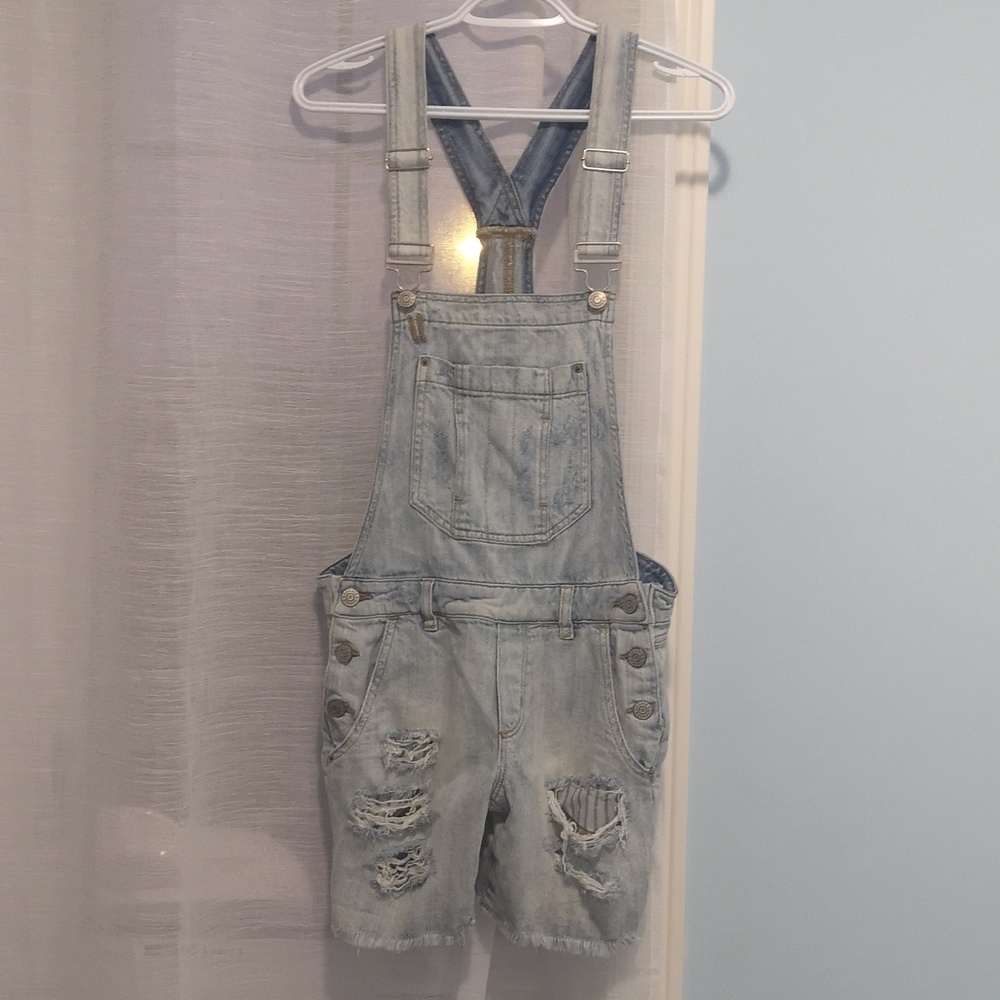 Light Wash Denim Short Overalls